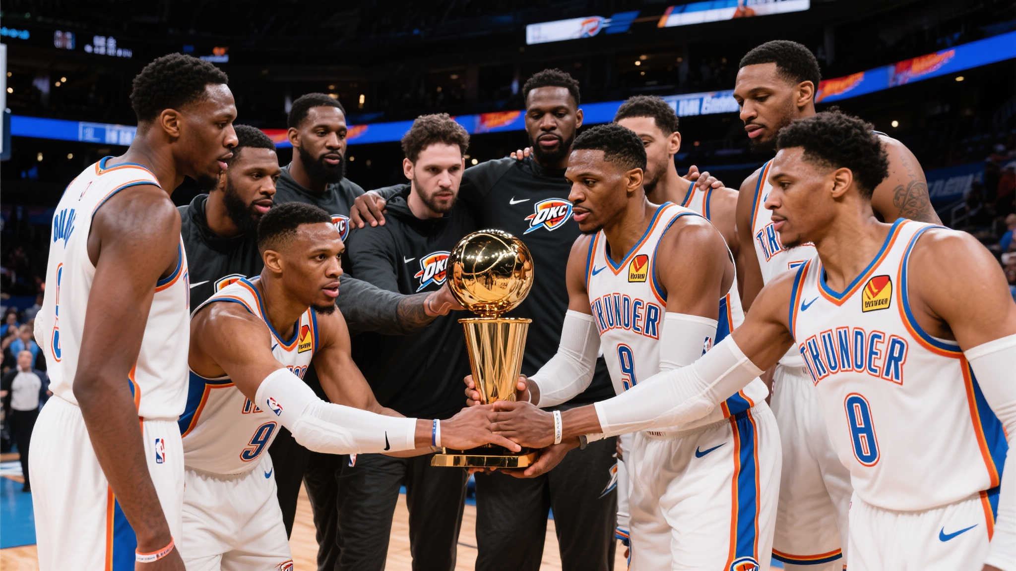 雷霆官推发布众将捧杯照:无畏追梦,献给这座城市! 雷霆官推发布众将捧杯照:无畏追梦,献给这座城市!